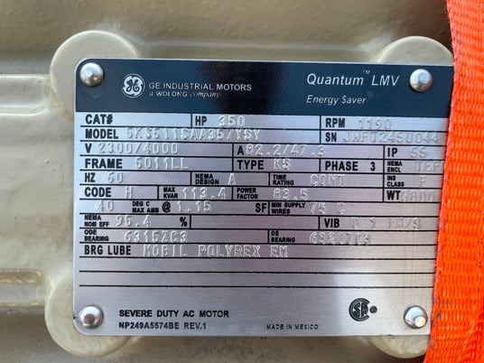 350 HP 1200 RPM General Electric, Frame 5011LL, TEFC, Ball, 2300/4160 Volts, new surplus, nice - Image 6