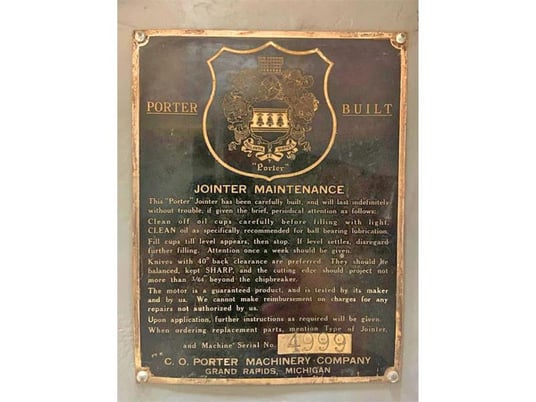 30" C.O. H.k. Porter #300-C, jointer, 1936 - Image 3