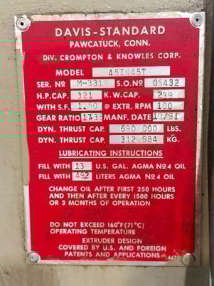 4.5" Davis Standard, 30:1 L/D extruder, electrically heated, air cooled barrel, 150 HP DC, 1991 - Image 7