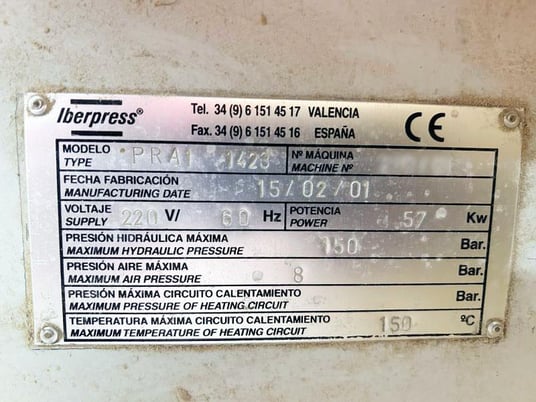 Iberpresse #PRA-1-1423, veneer membrane press, 55" x 90" platen, 300 ton, 2001 - Image 9