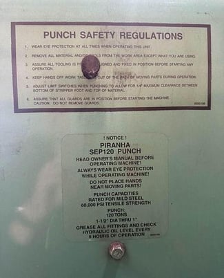 120 Ton, Piranha #SEP120, single end hydraulic punch, 21.5" throat - Image 5