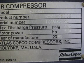 800 cfm, 290 psi, Atlas Copco #GR200, air cooled, 460 V., 2001, A-1154 - Image 1