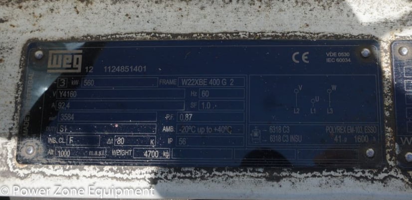 750 HP 3584 RPM Weg, Frame W22XBE-400-G-2, TEFC, 4160 Volts, unused surplus - Image 5