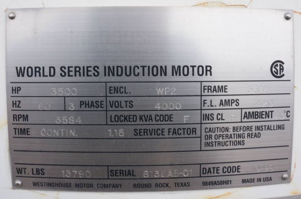 3500 HP 3584 RPM Teco Westinghouse, Frame 5612, weather protected enclosure type 2, 4000 Volts - Image 5