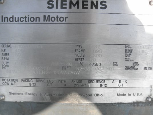 400 HP 3575 RPM Siemens, Frame 509S, 1.15 service factor, 2300 Volts - Image 6
