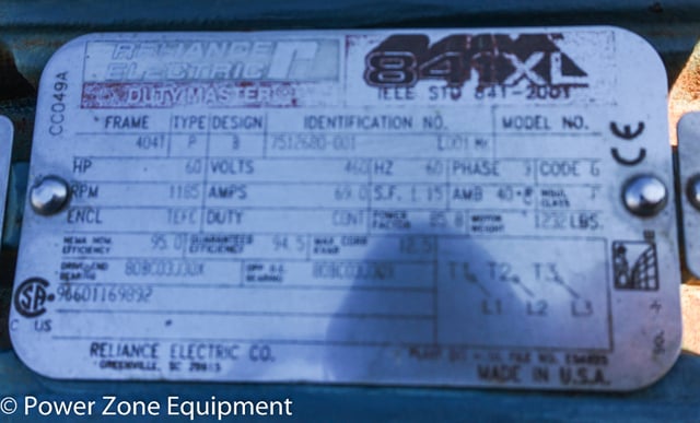 60 HP 1185 RPM Reliance 841XL, Frame 404T, TEFC, 460 Volts - Image 6