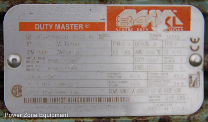 75 HP 3560 RPM Reliance, Frame 365TS, TEFC, 460 Volts - Image 9