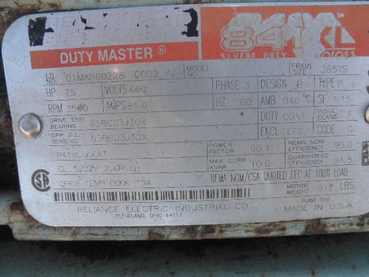 75 HP 3560 RPM Reliance, Frame 365TS, TEFC, 460 Volts - Image 10