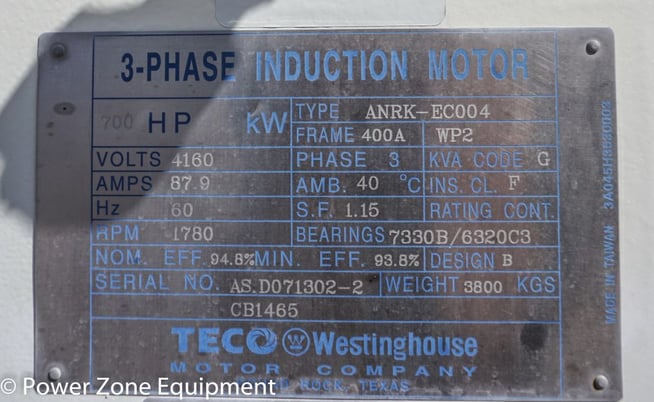 700 HP 1780 RPM Teco Westinghouse, Frame 400A, weather protected enclosure type 2, 4160 Volts, unused surplus - Image 8
