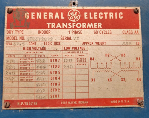 37.5 KVA 216-504 Primary, 120/240 Secondary, General Electric 9T23Y2672, dry type transformer - Image 10