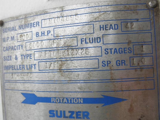 8000 GPM @ 42' TDH, Afton #12x28, Can Pump, Vert., 1-stage, 1/8 impeller lift, 900 RPM, 2005 - Image 5