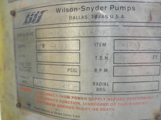 925 GPM @ 288' TDH, Wilson Snyder #12GX4-1800 IVT, Turbine Pump, Vert., 5-stage, 1770 RPM - Image 2