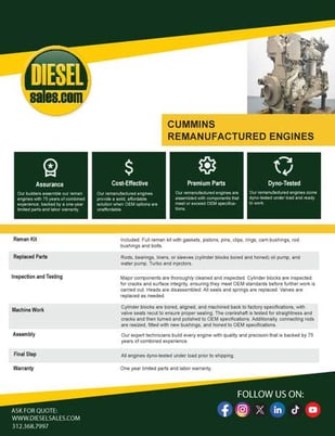 105 HP Cummins 4BT, Complete Diesel Engine, Rebuilt - Image 3