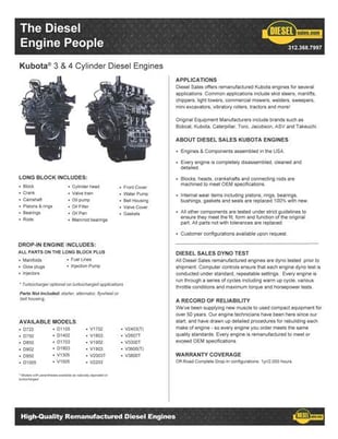 Kubota V3307, Complete Diesel Engine, Rebuilt - Image 2