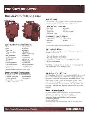 260 HP Cummins 6CTA 8.3, Complete Diesel Engine, Rebuilt - Image 3