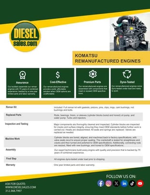 110 -173 HP Komatsu SAA6D102, Complete Diesel Engine, Rebuilt - Image 4