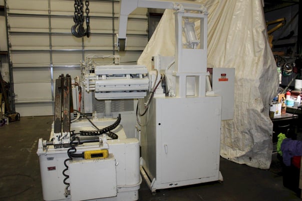 10000 lb. Rowe, coil feed line, 28" mandrel, 72" OD, 20"-24" ID, hold down arm, powered expansion, exit and - Image 1