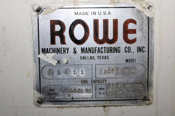 10000 lb. Rowe, coil feed line, 28" mandrel, 72" OD, 20"-24" ID, hold down arm, powered expansion, exit and - Image 9