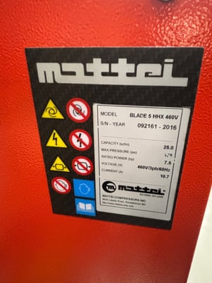 7 HP Mattei #Blade-5-HHX, rotary vane air compressor, 25 scfm, 175 psi, 80 gallon tank mounted, 2016 - Image 6