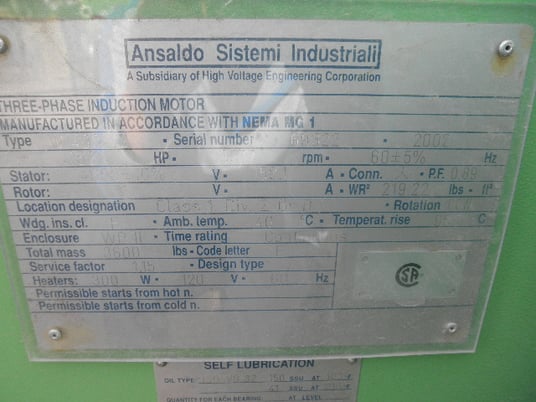 1250 HP 3577 RPM Ansaldo Sistemi Industriali, Frame W400Y2, weather protected enclosure type 2, 1.15 service - Image 5