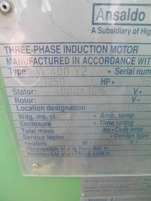 1250 HP 3577 RPM Ansaldo Sistemi Industriali, Frame W400Y2, weather protected enclosure type 2, 1.15 service - Image 6