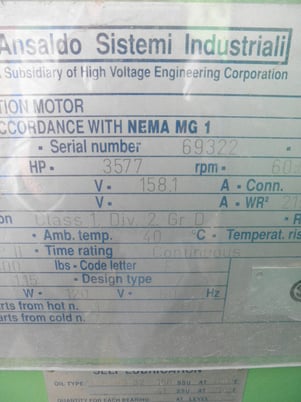 1250 HP 3577 RPM Ansaldo Sistemi Industriali, Frame W400Y2, weather protected enclosure type 2, 1.15 service - Image 7