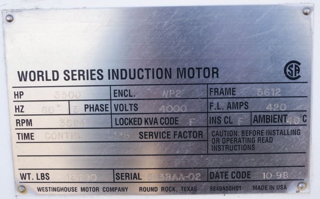 3500 HP 3584 RPM Teco Westinghouse, Frame 5612, weather protected enclosure type 2, 1.15 service factor, 4000 - Image 7