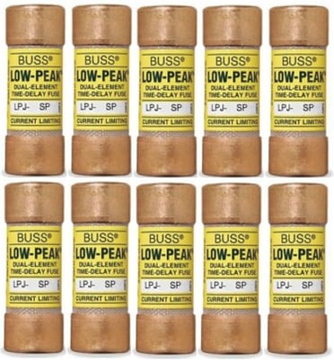 Eaton Cooper Bussmann LPJ-2SP Time Lag Cylinder Fuses, 2A, Class J, Pack of 10 - Image 1