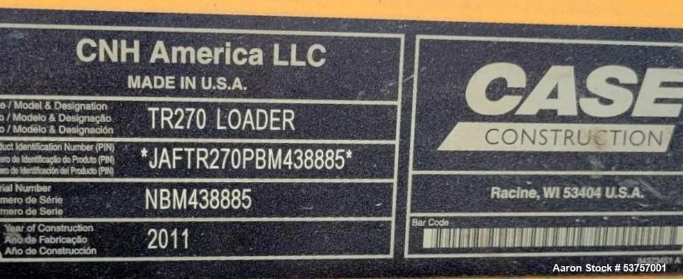 Case #TR270, Skid Steer Loader, enclosed cab, bucket, forks, diesel powered, 74 HP, S/N NBM438885, 2011 - Image 8