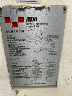 176 Ton, Aida #NC2-160(1), double crank gap mechanical press, 5.12" stroke, 18.4" Shut Height, 3.9"motorized - Image 9