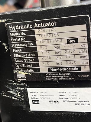 MTS #244.1XS, Hydraulic Actuator, 9.3KIP (41kN), MTS Swivel Base - Image 3