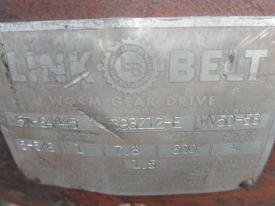 7.6 HP @ 600/103 RPM, Link-Belt #WV50-56, Worm Gearbox, 5.83:1 Ratio, 1.0 service factor - Image 4