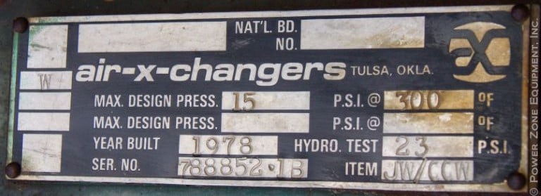 15 psi, Air-X-Changers #48-EH, Heat Exchanger, 300 F, 1978 - Image 5