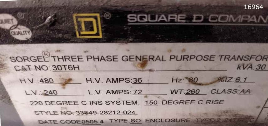 30 KVA 480 Primary, 240 Secondary, Sorgel #30T6H, 3 Phase - Image 2