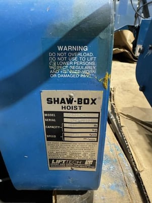 3 Ton, Shaw-Box #509812-4, Hoist, 16/5 FPM 2 Speed, 4 HP, manual trolley, S/N KO-70263, 509812-4 - Image 9