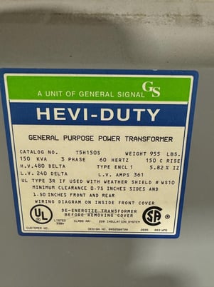 150 KVA 480 Delta Primary, 240 Delta Secondary, General Signal General Signal, Transformer - Image 4