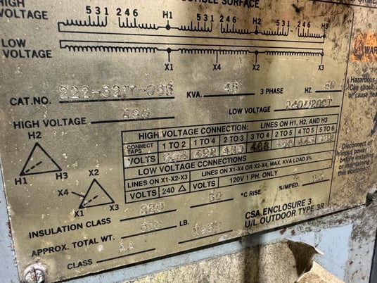 45 KVA 480 Primary, 240/120 Secondary, Magnetek #222-3217-055, S/N N9511 - Image 2