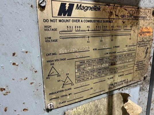 45 KVA 480 Primary, 240/120 Secondary, Magnetek #222-3217-055, S/N N9511 - Image 3