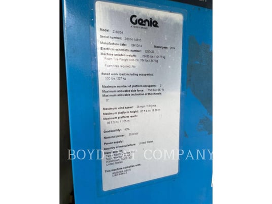 Genie Industries Z60/34 4WD G84, 1451 hours, S/N: Z6014-14310, 2014 - Image 6