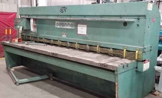 1/4" x 12' Piranha #Allsteel-1/4-12, squaring shear, 1" x3" knife size, 36" Back Gauge, 13 holddowns, 2001 - Image 2