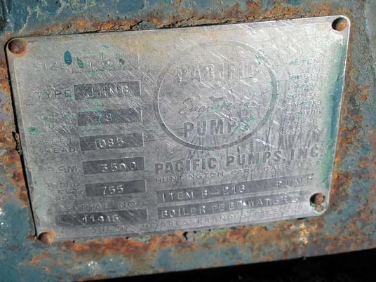 78 GPM @ 1085' TDH, Pacific #JHMB, Centrifugal Pump, Horz., 6-Stage, 1.5" Size, 50 HP, 3500 RPM - Image 4