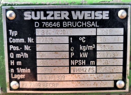 644 GPM @ 2352' TDH, Sulzer Bingham #MB-80-230/7, Centrifugal Pump, Horz., BB4, 7-Stage, 6" suction, 3" - Image 4