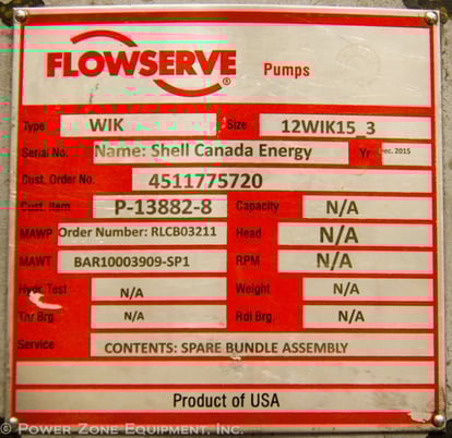 Flowserve #12WIK153, Boiler Feedwater Pump Spare Cartridge, 4151 GPM @ 6287' TDH, 5310 RPM, Never Used - Image 2