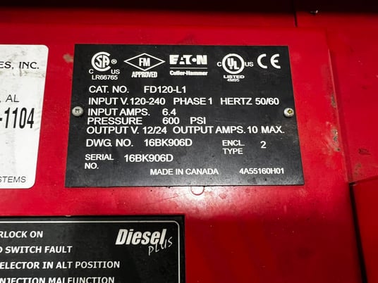 Eaton/Cutler-Hammer #FD120-L1, Fire Pump Controller, 600 psi, 120-240 V, 300 hours - Image 6