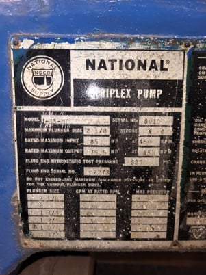 National #J-85-MC, Triplex Pump, missing plungers, 4" stroke, 2" suction, 85 HP, 450 RPM - Image 8
