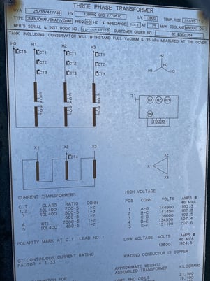 25000/33000/41000/46000 kVA, 138000/79670 GRDY Primary, 13800 Delta Secondary, Federal Pioneer Substation - Image 1