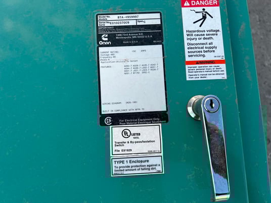 150 Amp. Cummins, Onan BTA-4959997, automatic transfer switch, 480 Volts, 3-phase, bypass isolation, 4-poles - Image 7