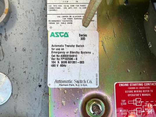 104 Amp. Asco #Series-300, automatic transfer switch, 480 Volts, 3-phase, 3-poles, Type 1 enclosure - Image 10
