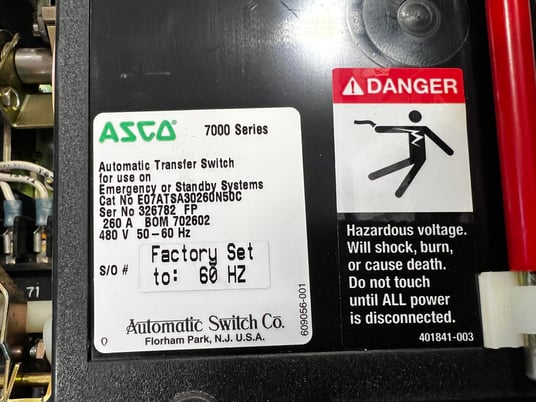 260 Amp. Asco #Series-7000, automatic transfer switch, 480 Volts, 3-phase, 3-poles wires, Nema 1 - Image 9