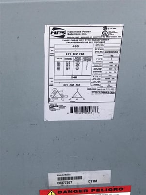 45 KVA 480 Primary, Hammond Power Solutions, dry type transformer, 3-phase, Nema 3R - Image 2